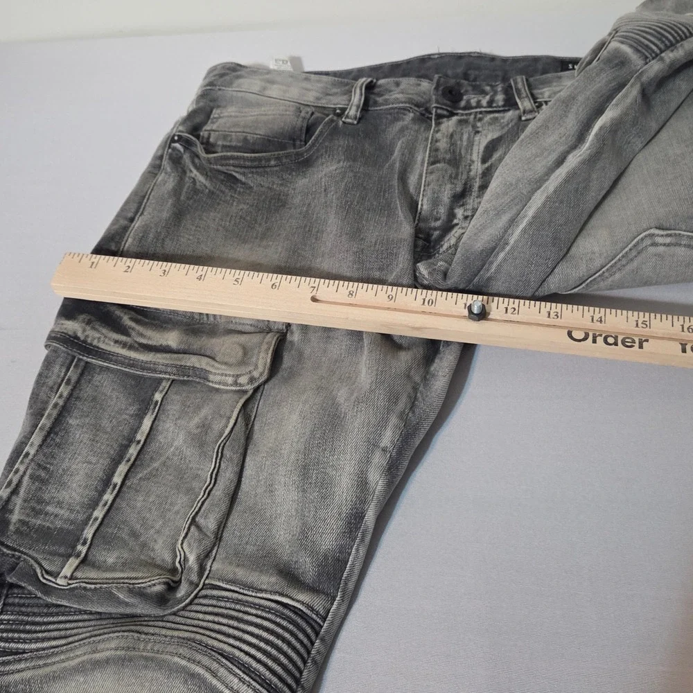 Smoke Rise Cargo Jeans Mens 32x32 Gray Moto Biker Slim Fit Denim Pants